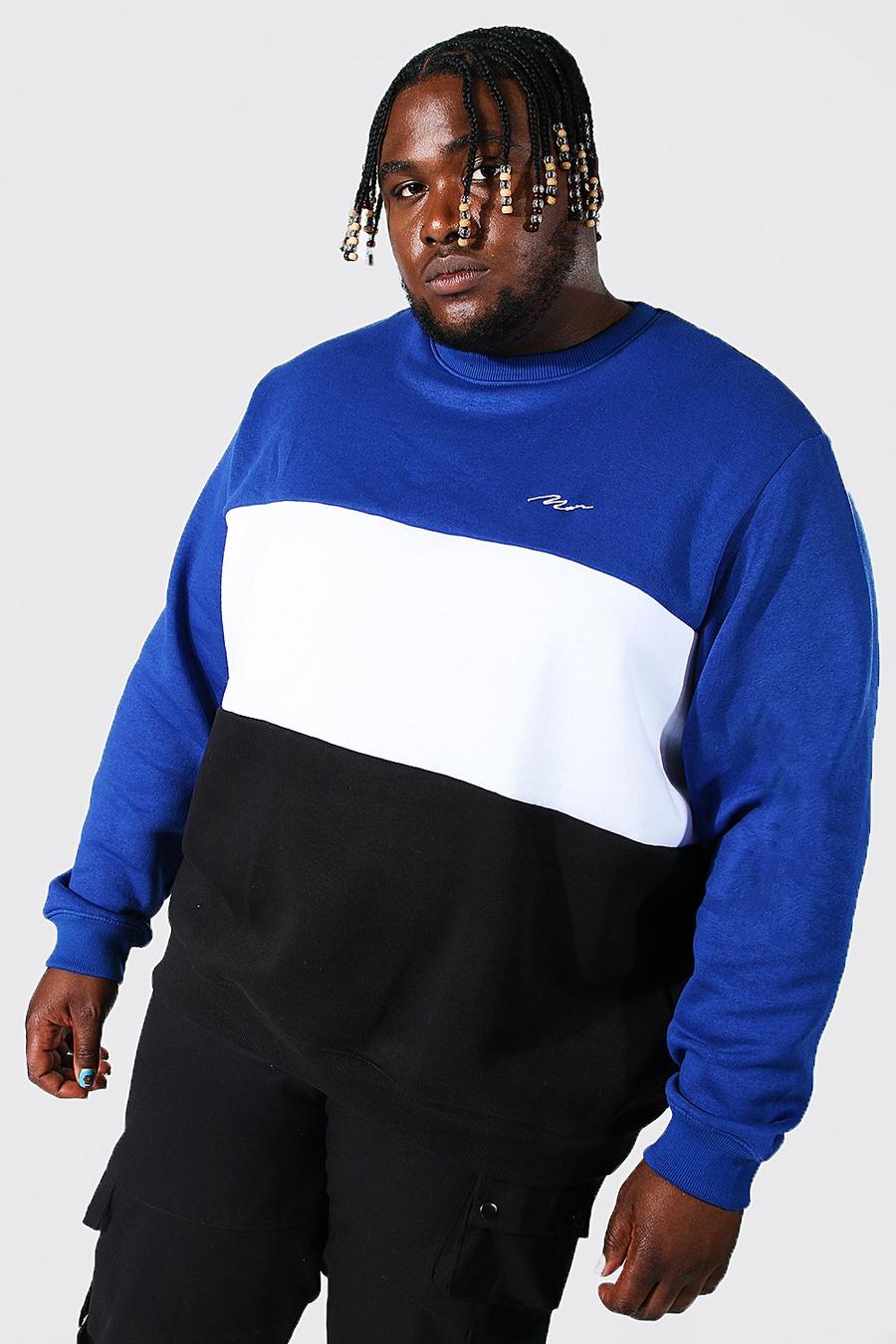 Cobalt blue Plus Size Man Dash Colour Block Sweatshirt image number 1