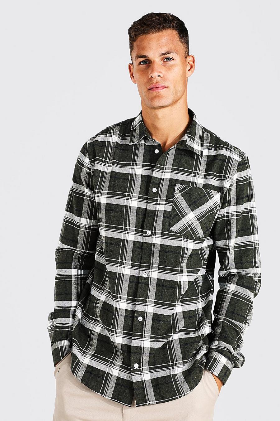 Khaki Tall Geruite Regular Fit Overhemd Met Lange Mouwen image number 1