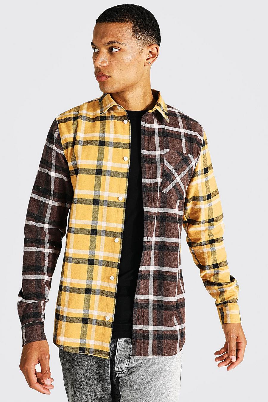 Brown Tall Long Sleeve Spliced Check Shirt image number 1