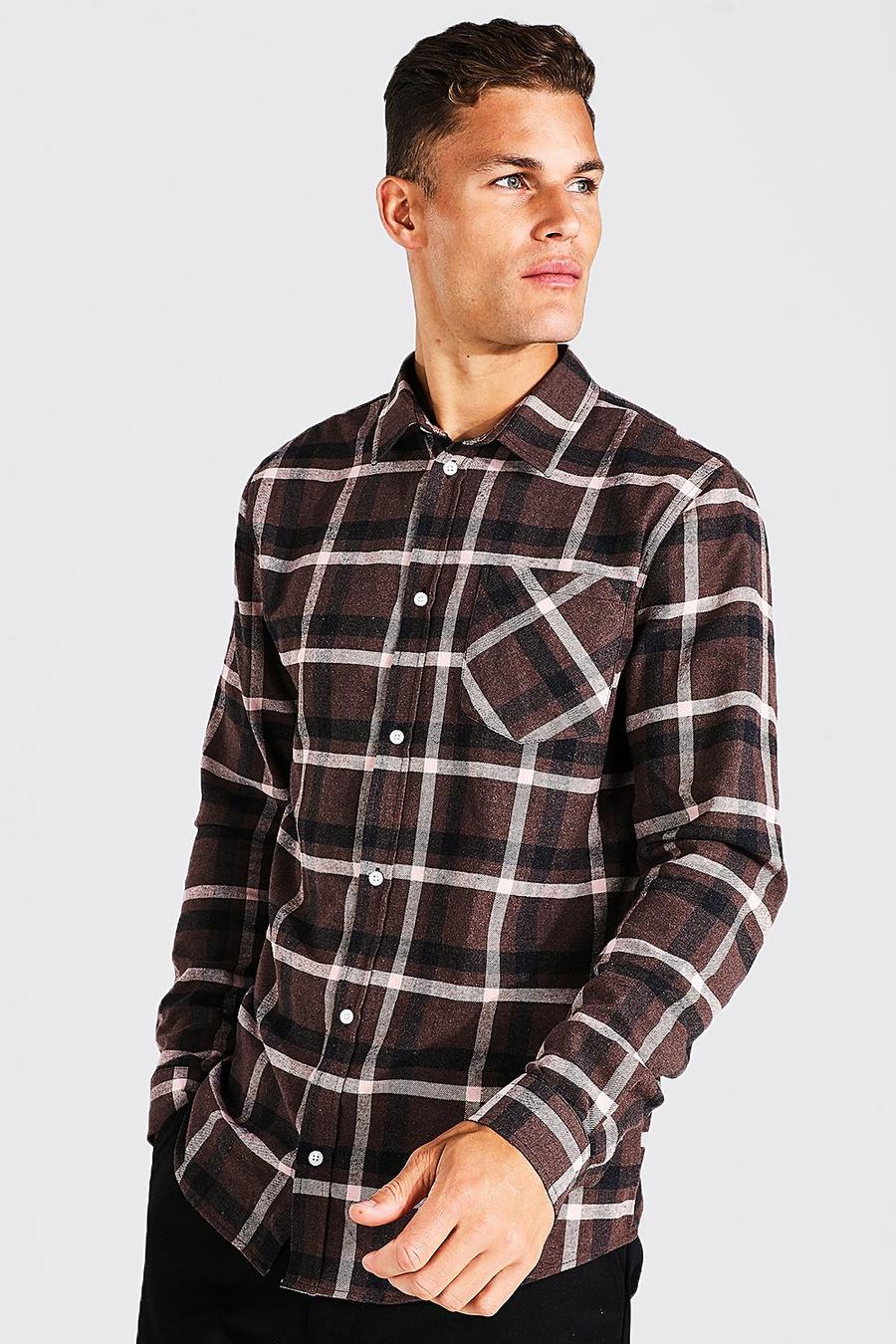 Brown Tall Regular Fit Long Sleeve Check Shirt image number 1