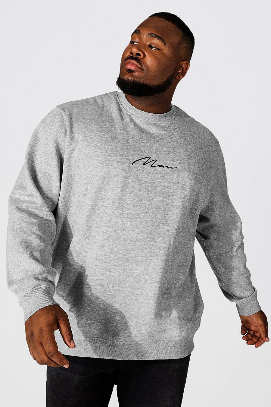 Plus Sweatshirt mit Man Schriftzug, Grey marl image number 1