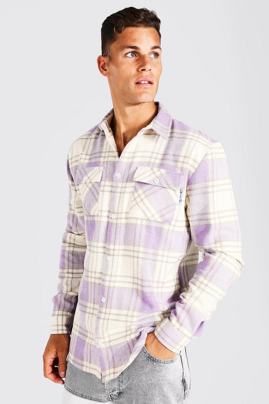 Lilac Tall Long Sleeve Heavyweight Check Overshirt image number 1
