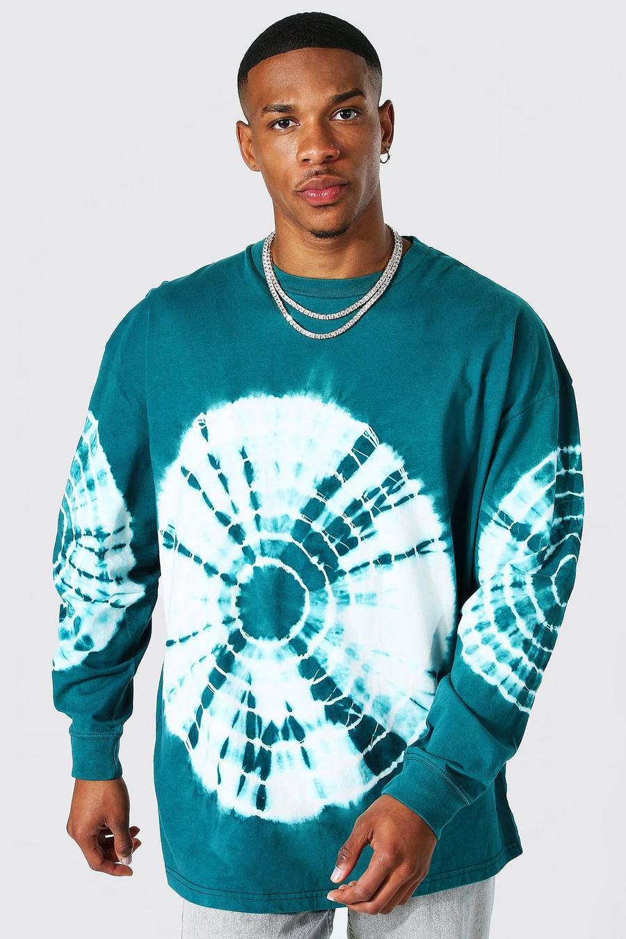 Green Oversized Tie Dye Long Sleeve T-shirt image number 1