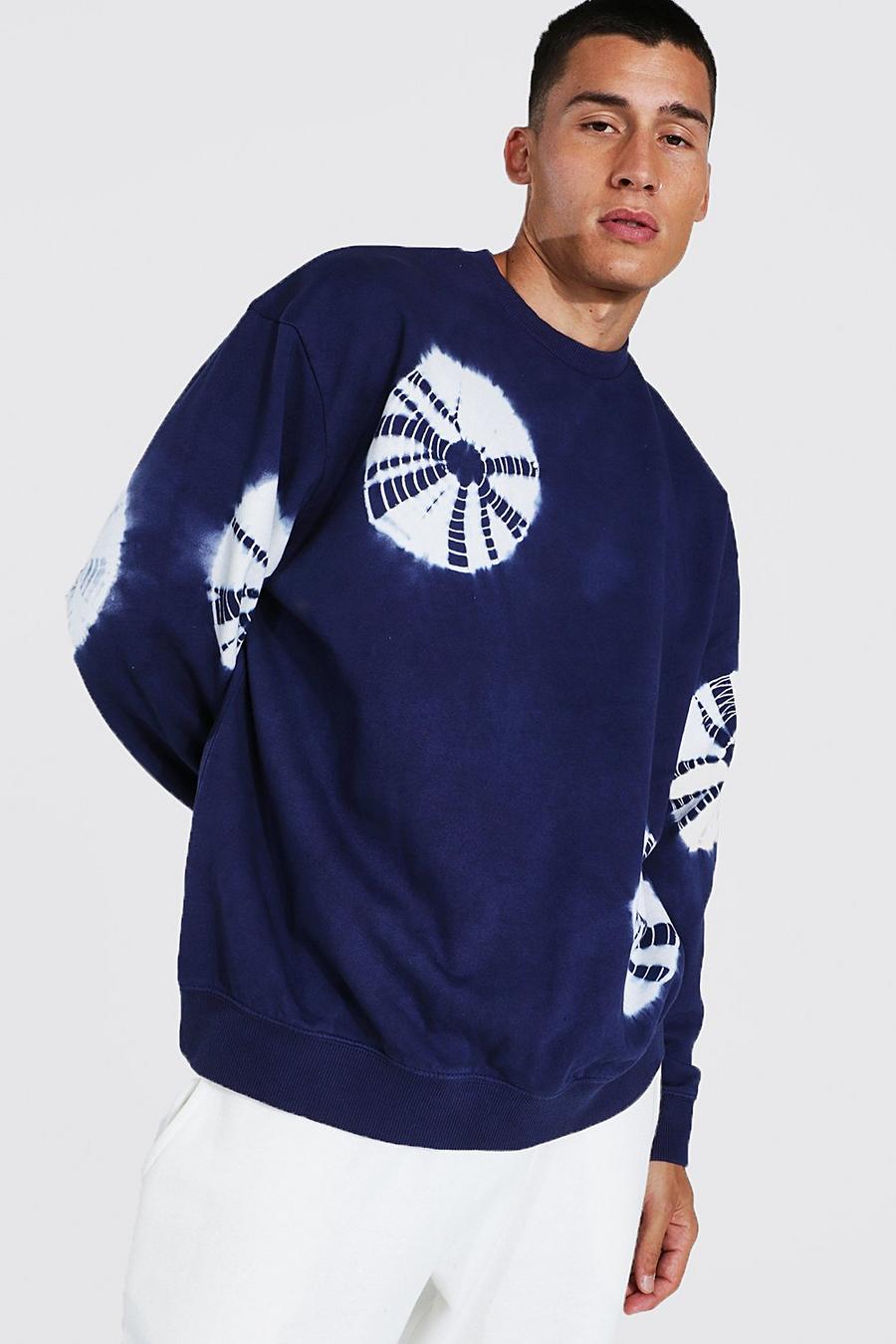 Navy marinblå Oversize batikmönstrad sweatshirt image number 1