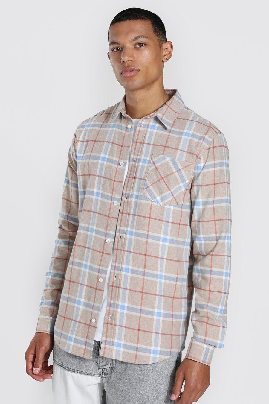 Beige Tall Regular Fit Long Sleeve Check Shirt image number 1