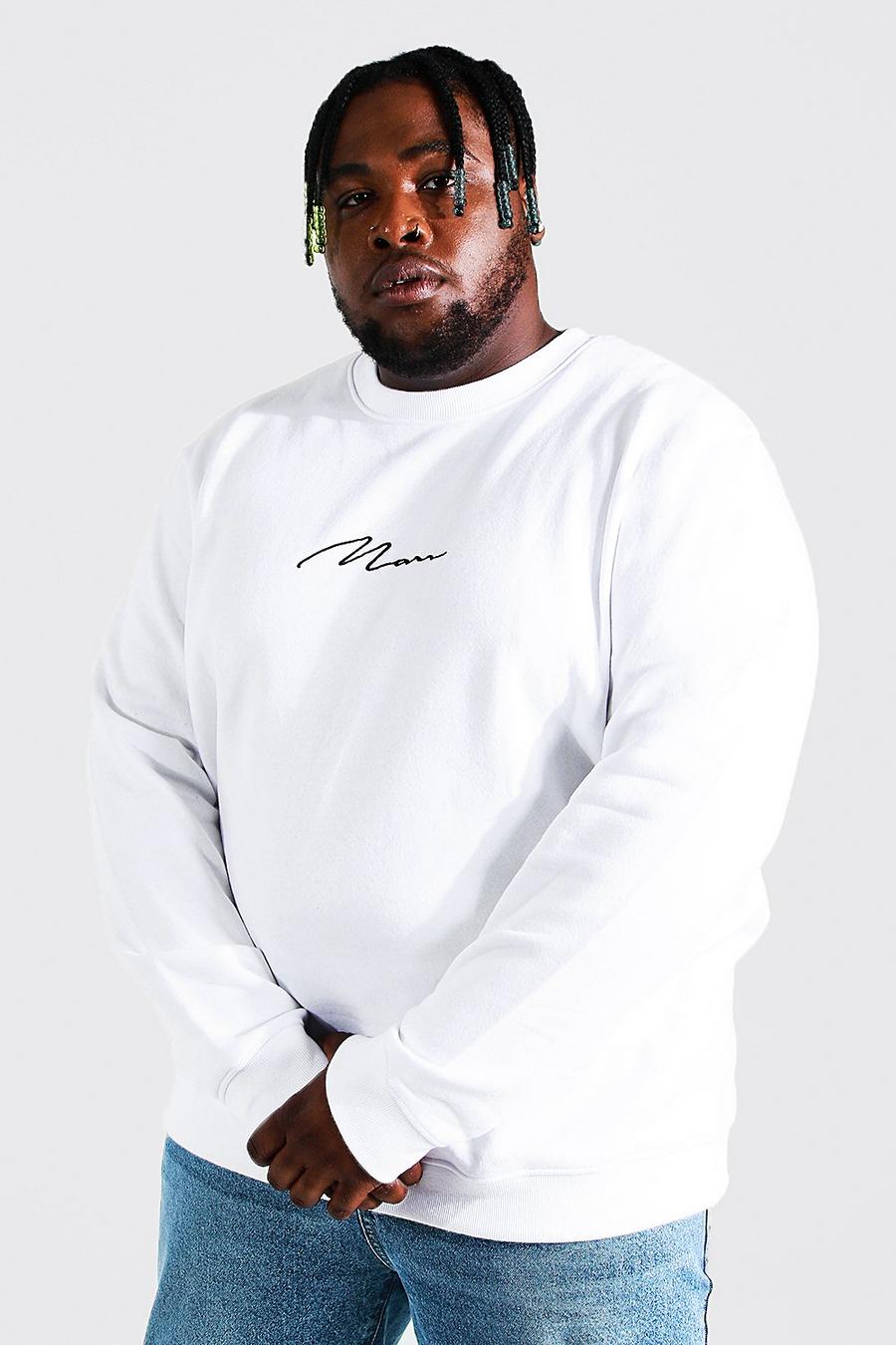 White Plus Size Man Script Sweater image number 1