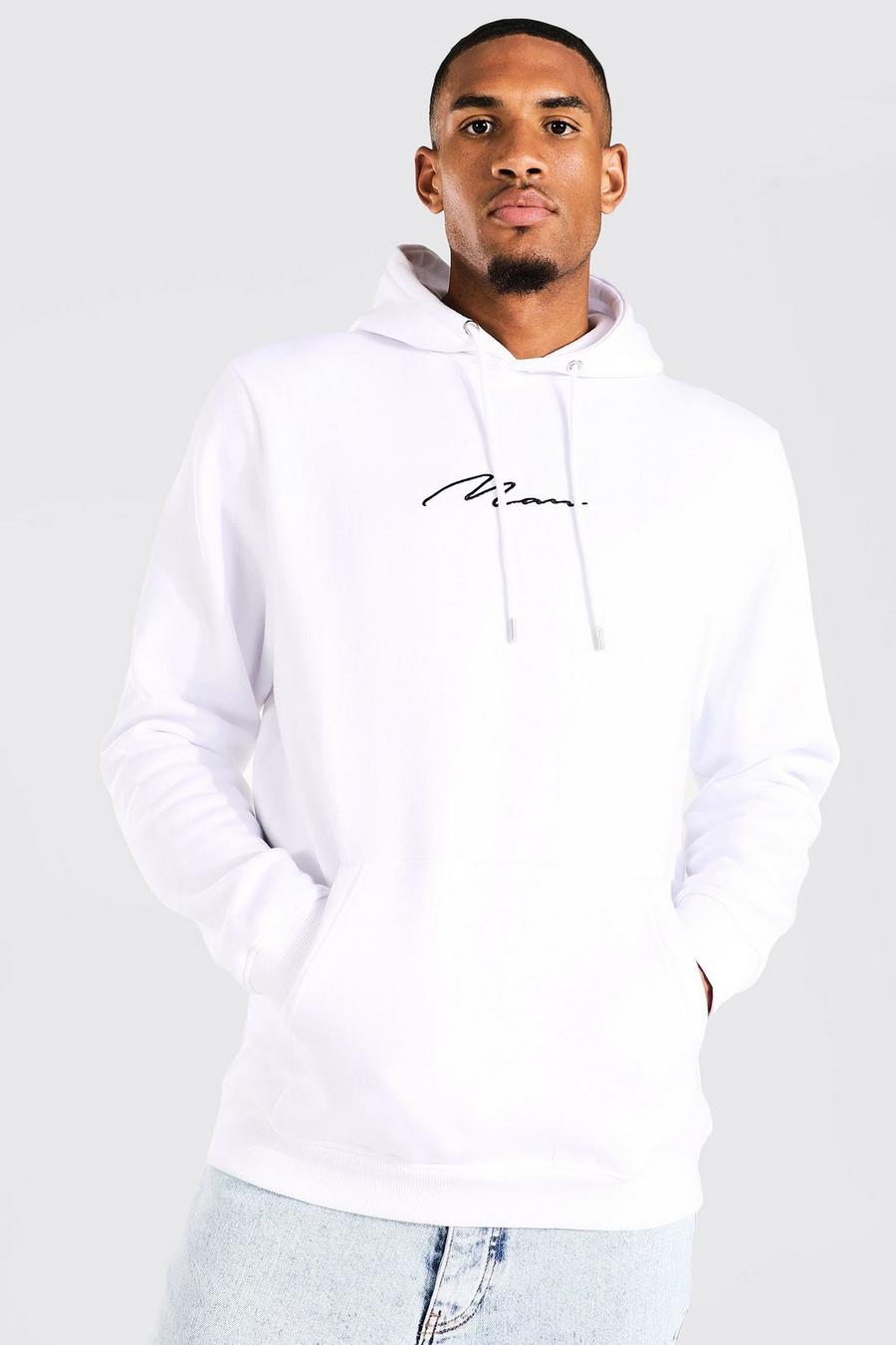 Tall recycelter Hoodie mit Man Signature Stickerei, White image number 1