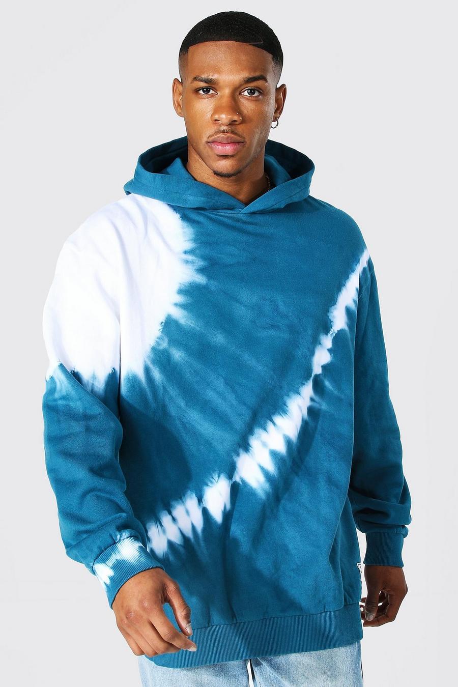 Navy marinblå MAN Oversize batikmönstrad hoodie image number 1