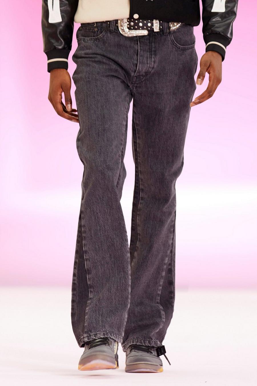 Jeans dritti con pannelli, Charcoal grigio image number 1