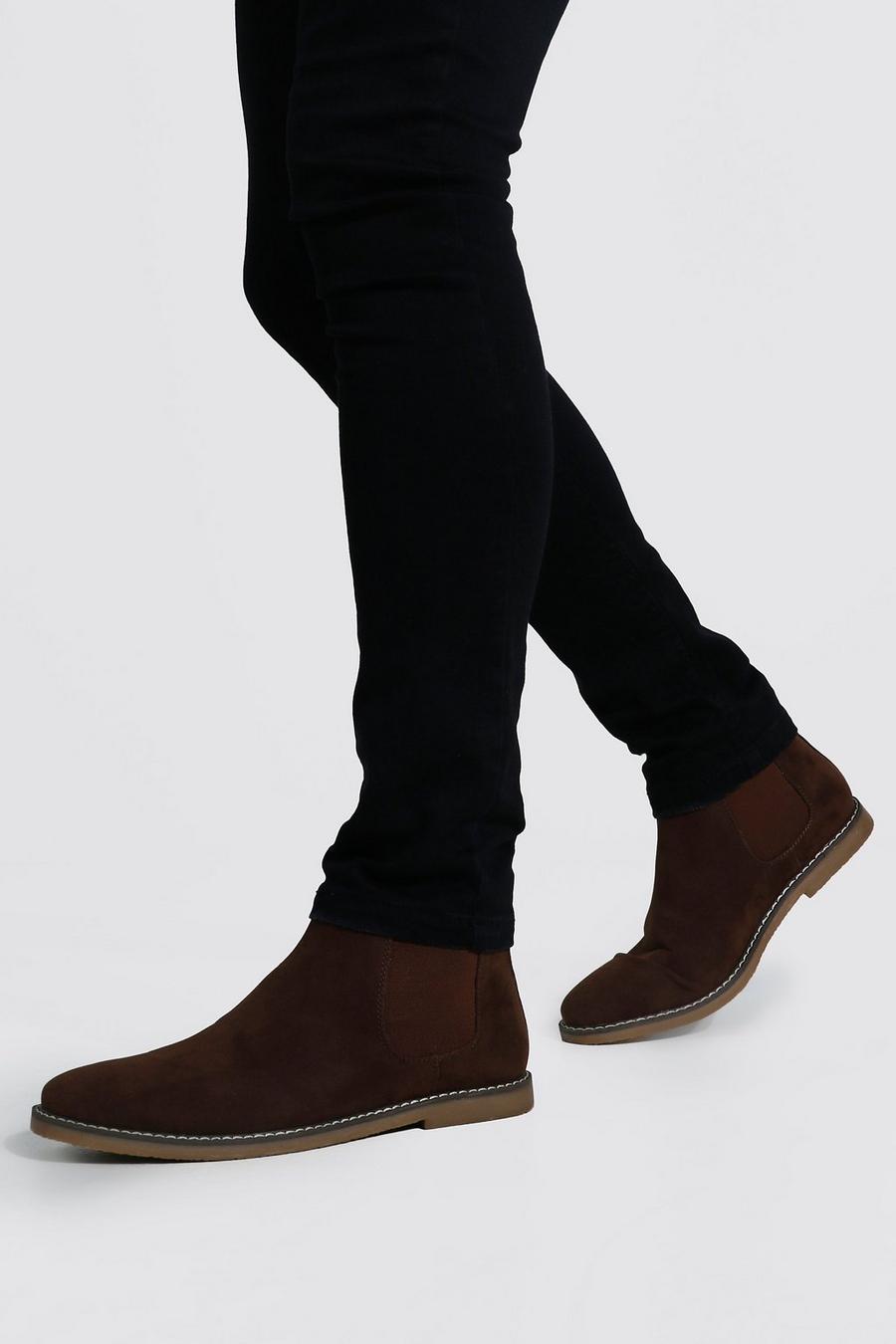Chocolate Faux Suede Back Tab Chelsea image number 1