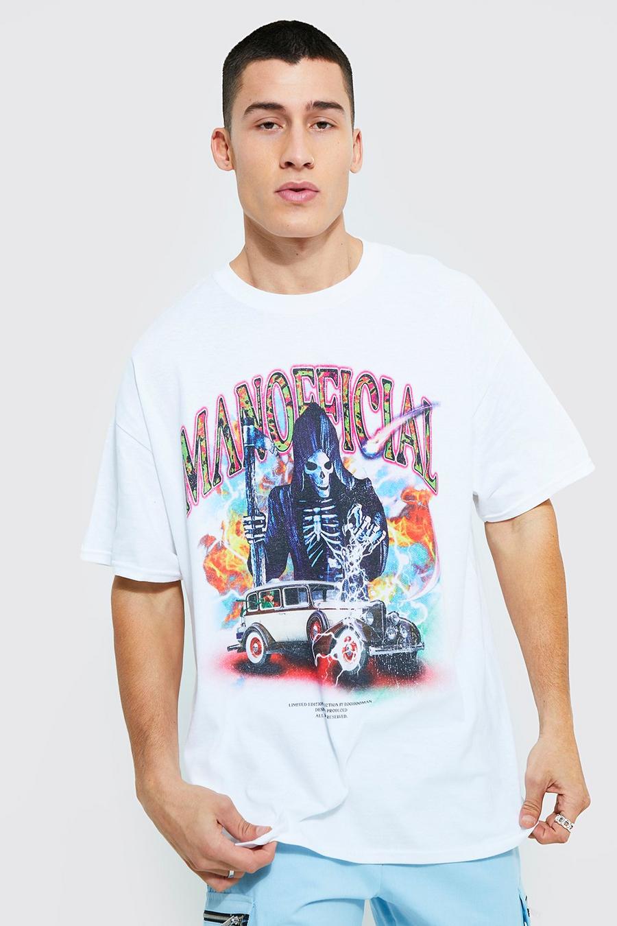 White Oversized Grim Reaper Graphic T-shirt image number 1