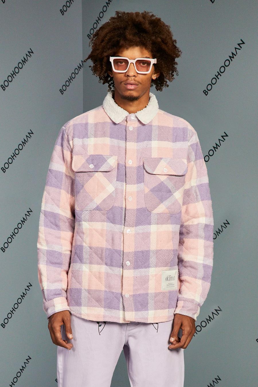 Lilac Quilted Heavy Weight Check Overshirt With Borg Collar image number 1