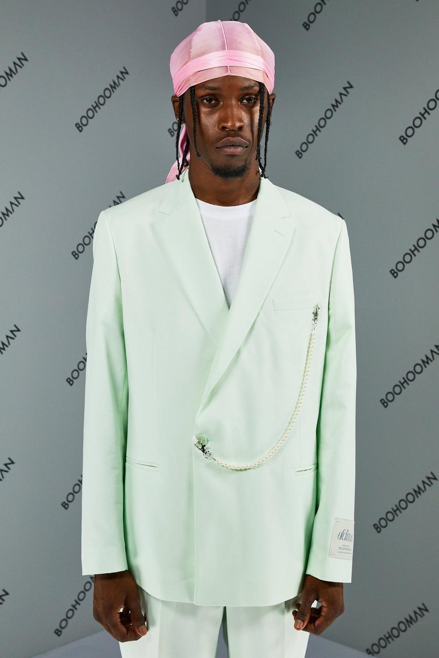 Mint grön Relaxed Fit Suit Jacket With Chain image number 1