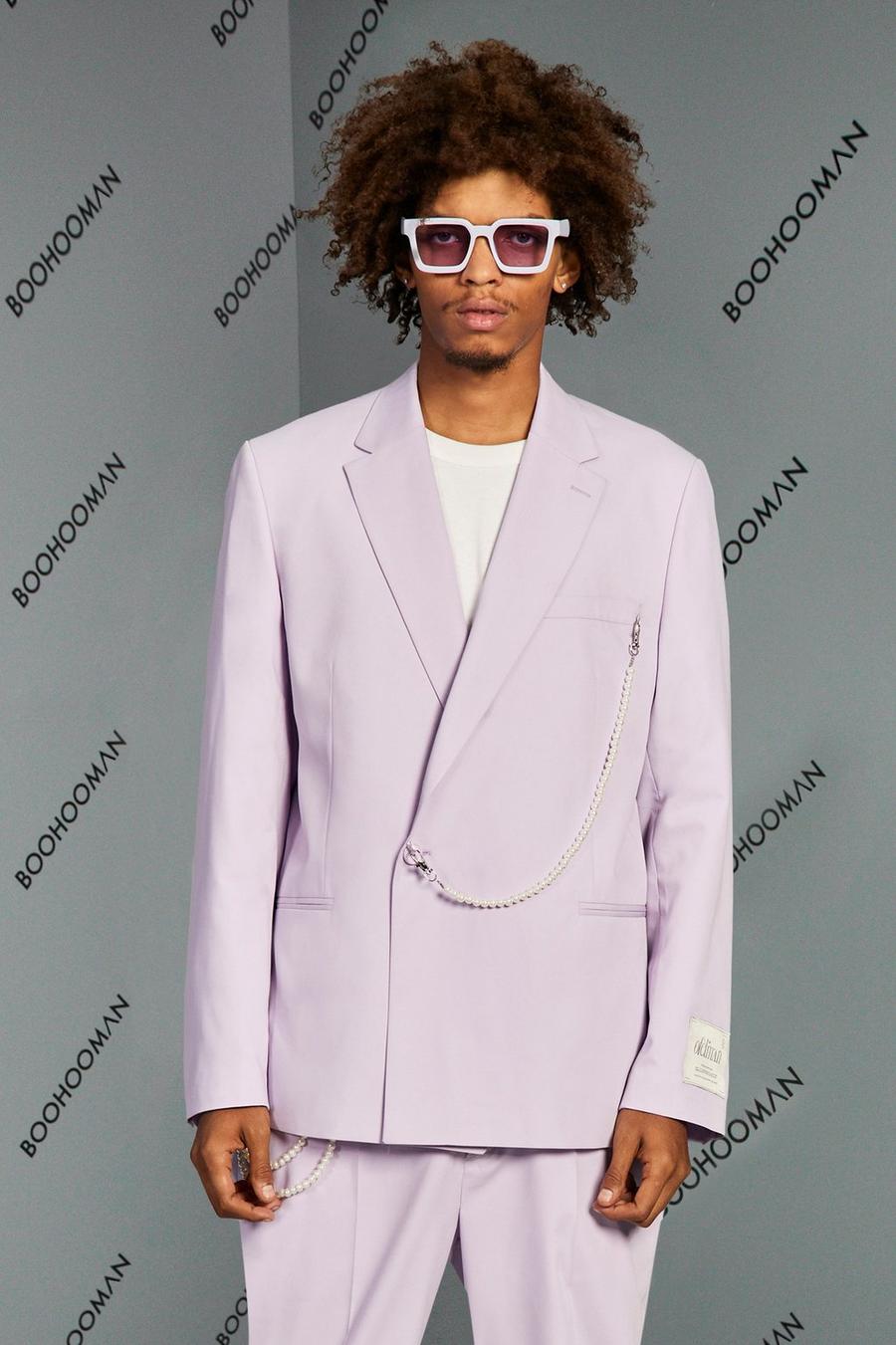 Lilac violet Relaxed Fit Suit Jacket With Chain image number 1