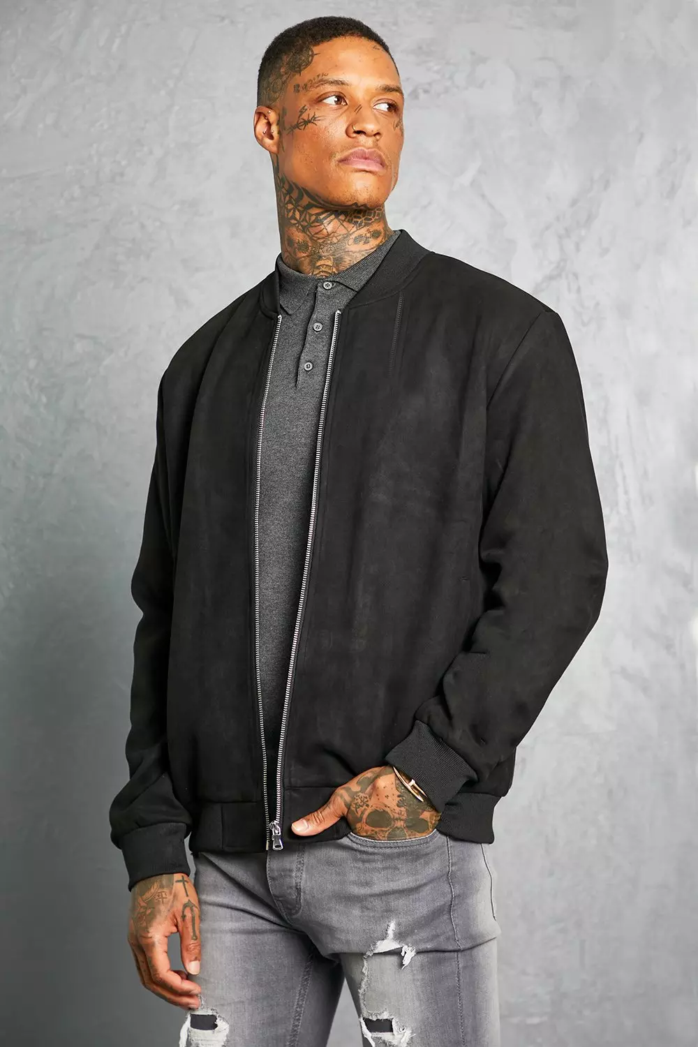 Mens black shop suede bomber