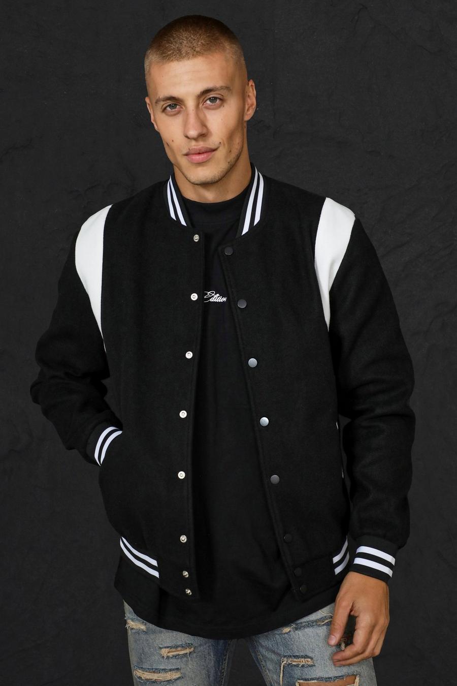 Black Melton Bomber With Contrast Trims image number 1