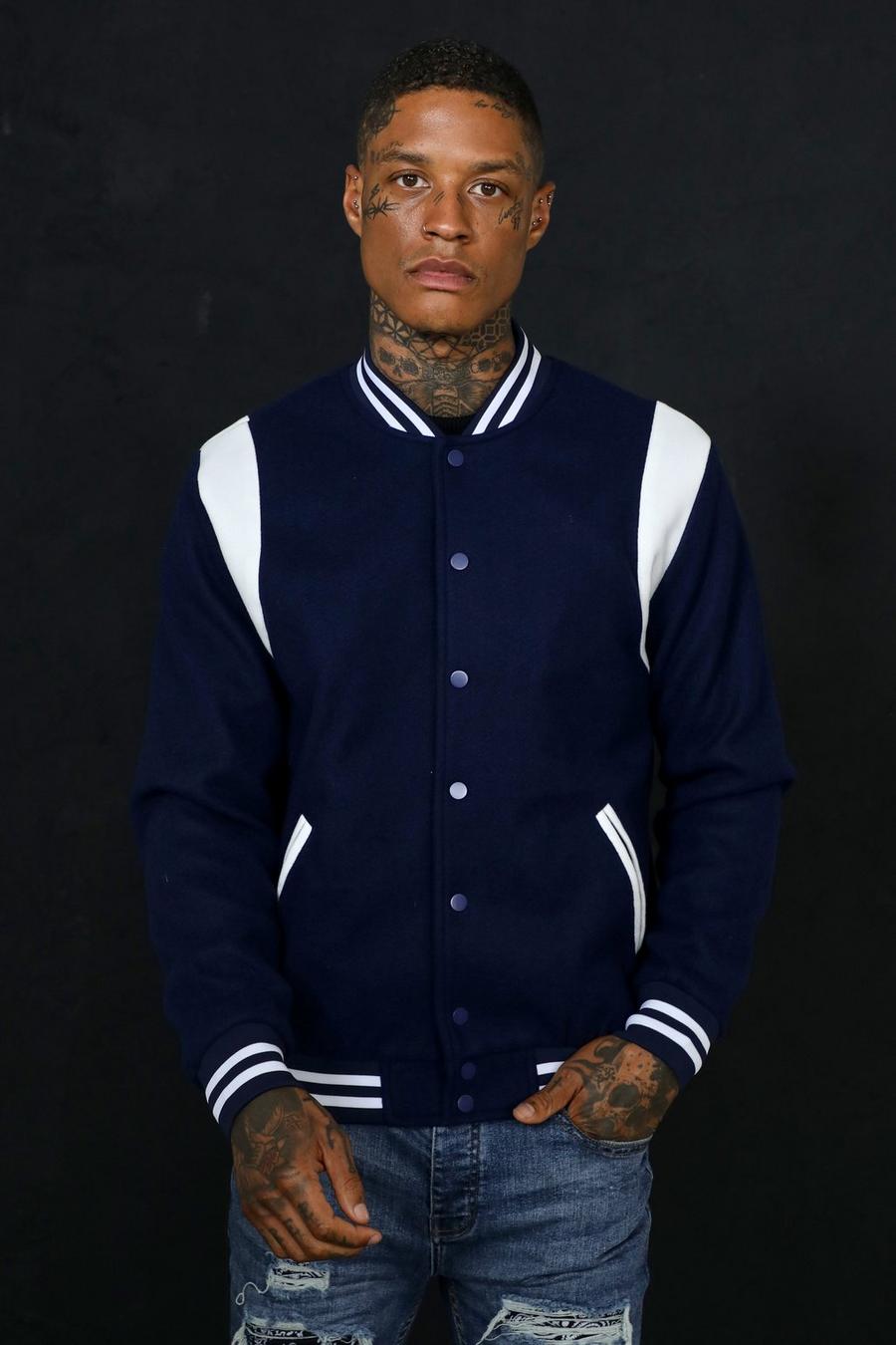 Navy marine Melton Bomber With Contrast Trims image number 1