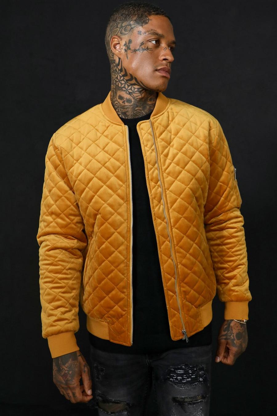 Yellow jaune Velvet Quilted Bomber image number 1