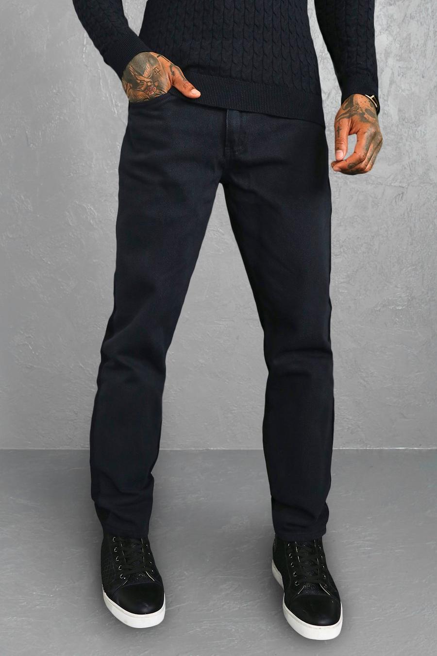 שחור ג׳ינס בגזרה ישרה מבד קורדרוי בצבעים מנוגדים image number 1