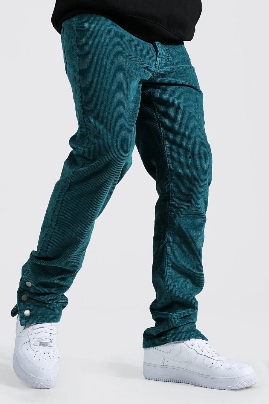 Pantalon droit côtelé avec bouton-pression aux chevilles, Teal grün image number 1