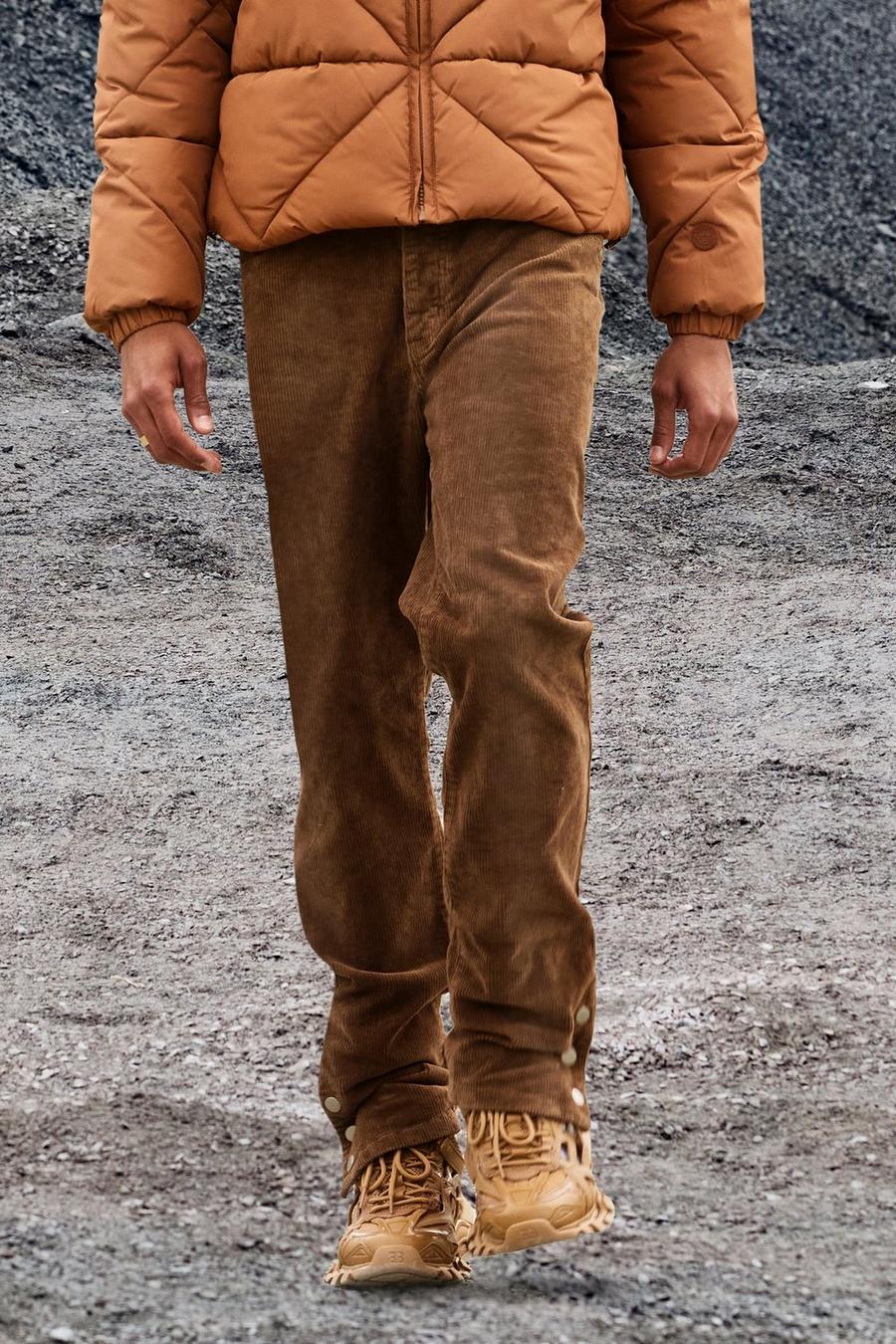 Pantaloni dritti in velluto a coste elasticizzato con bottoni a pressione, Chocolate marrón image number 1