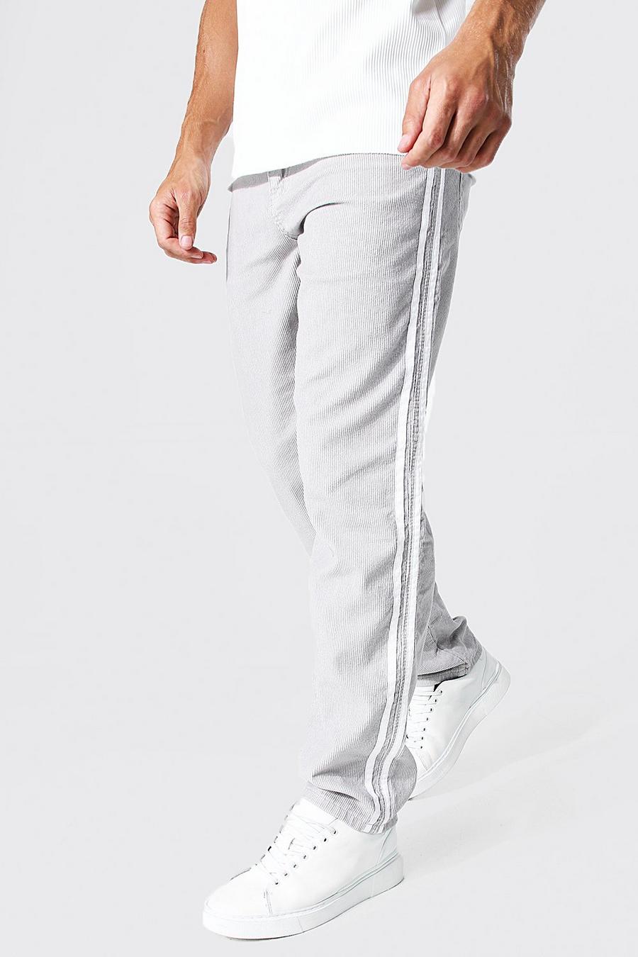 Pantalón holgado de pana con franja lateral, Light grey gris image number 1
