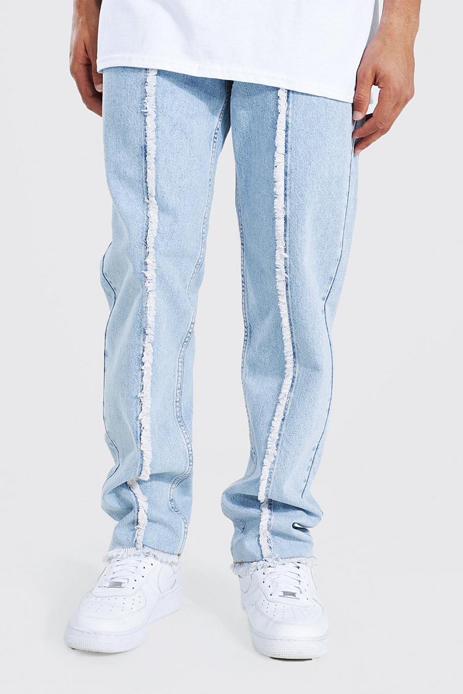 כחול קרח ג'ינס בגזרה משוחררת עם עיטור תפרים image number 1