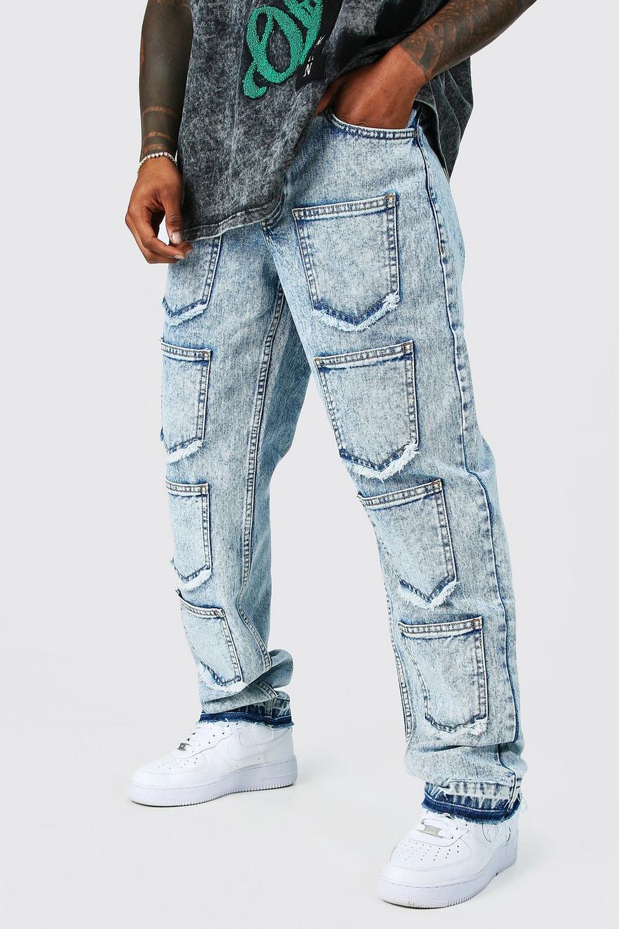 Ice blue Jeans med fickor och ledig passform image number 1