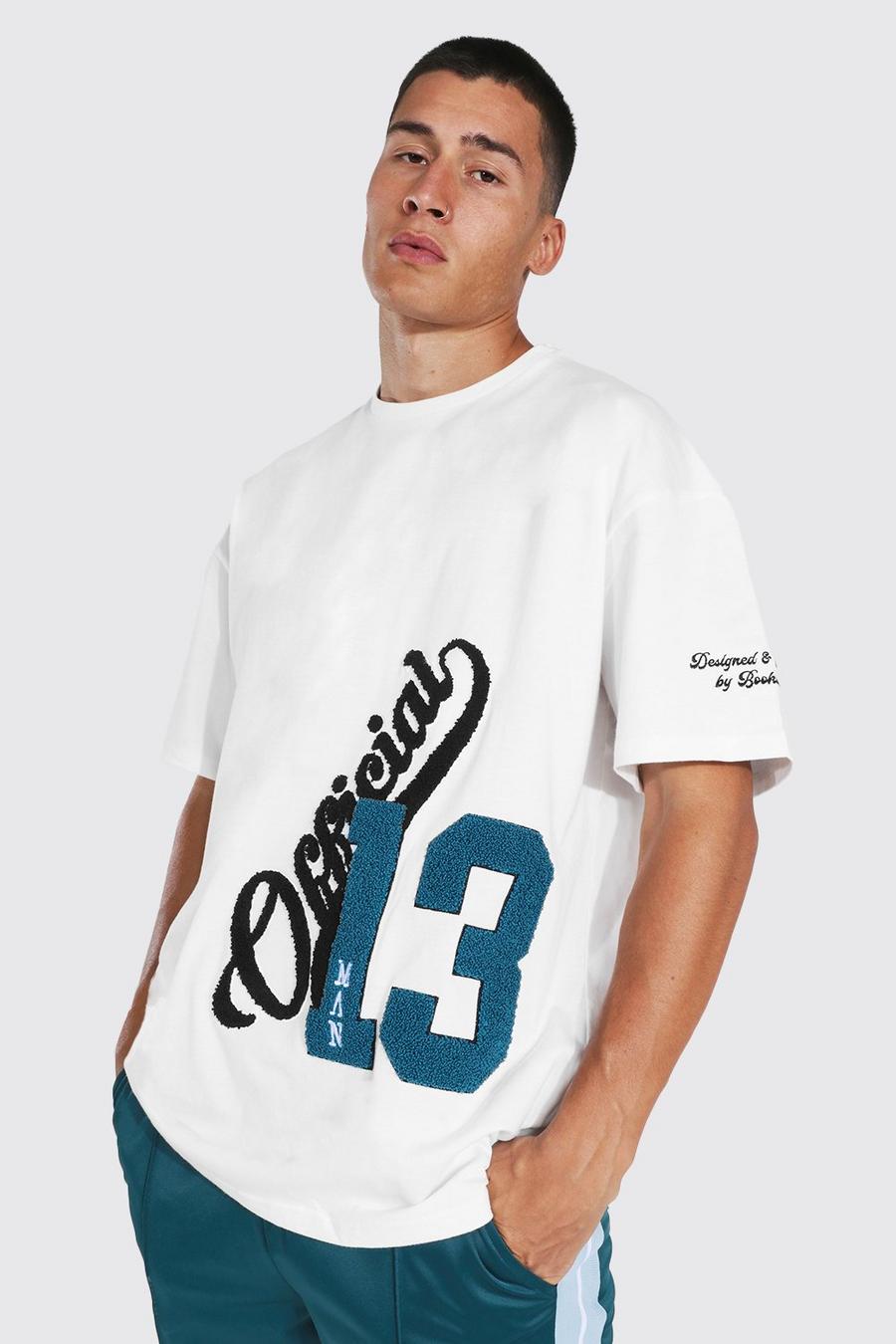 T-shirt oversize style universitaire - Official, Ecru white image number 1