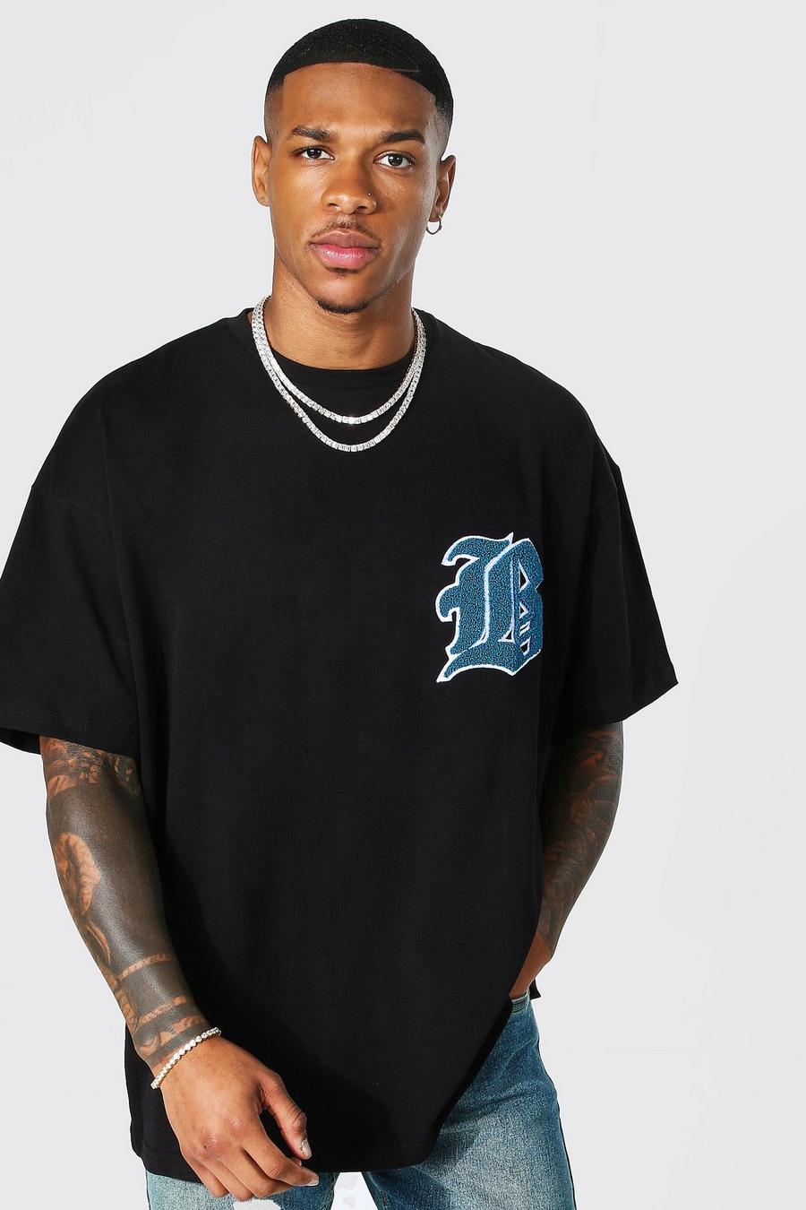 T-shirt oversize con stemmi Varsity, Black negro image number 1