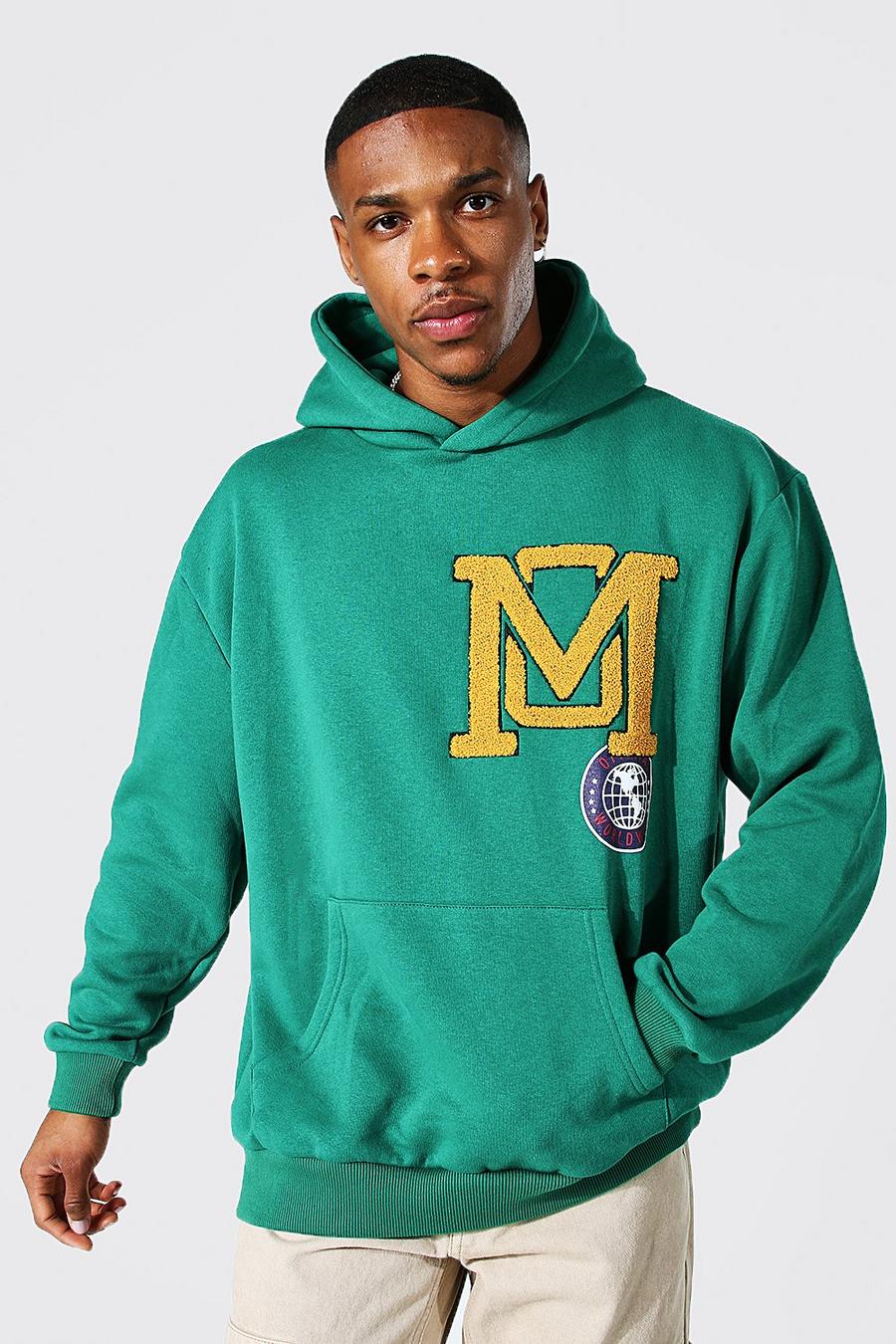 Sudadera con capucha oversize universitaria con emblema M, Green gerde image number 1