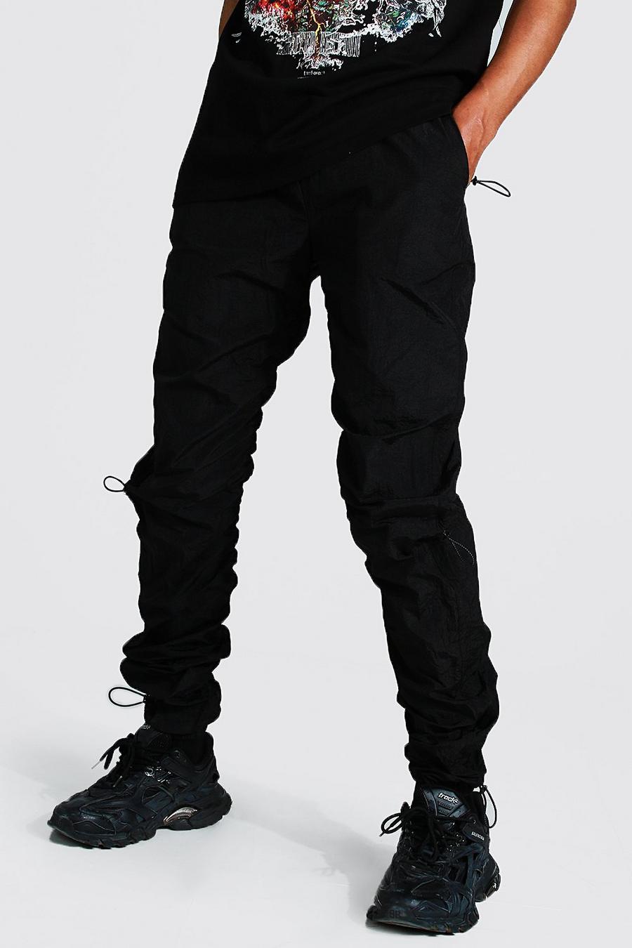 שחור מכנסי קורדרוי בסגנון באנג'י עם כיווצים ברגליים, לגברים גבוהים image number 1