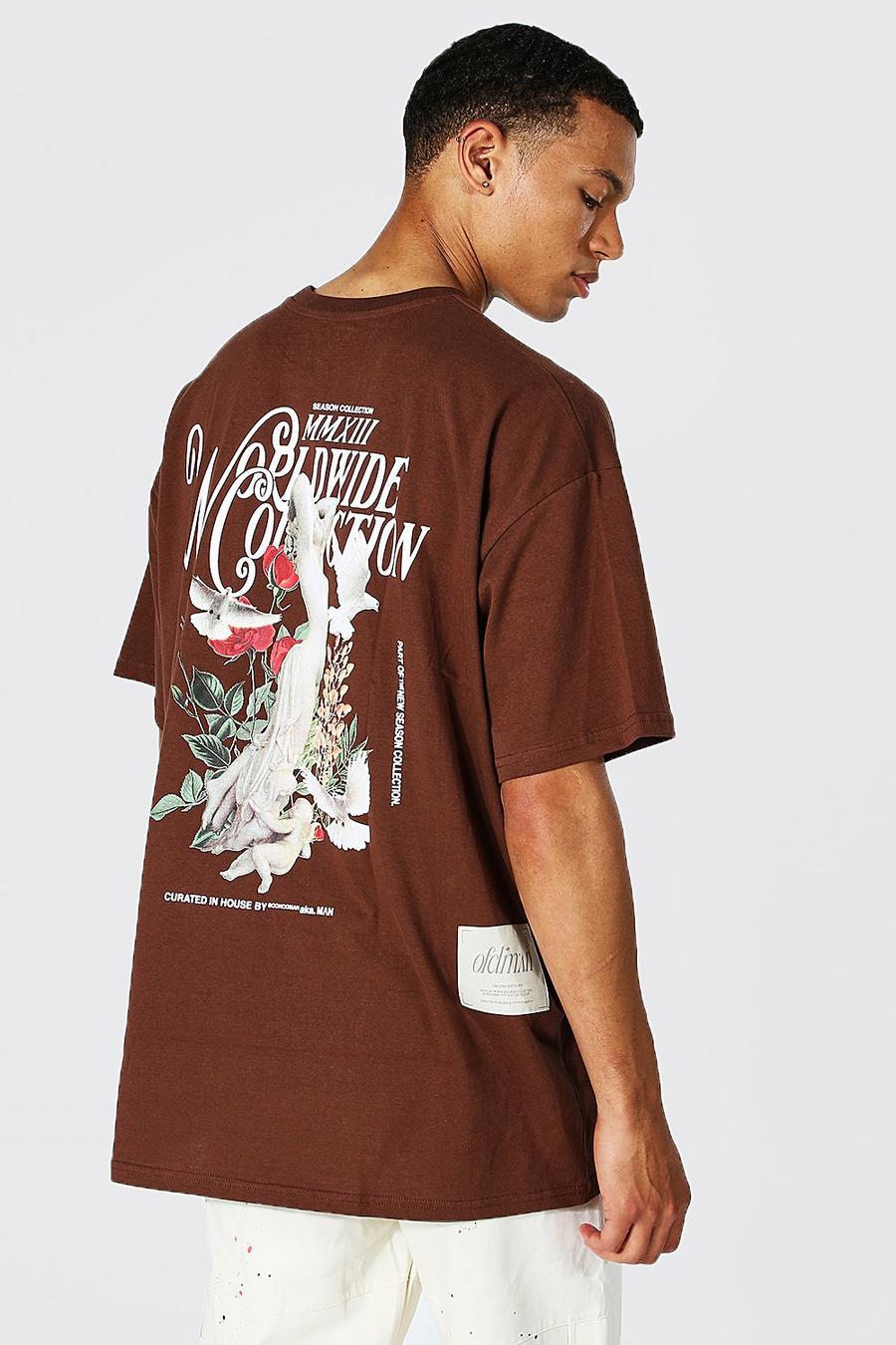 Chocolate braun Tall Worldwide T-Shirt Met Rugopdruk image number 1