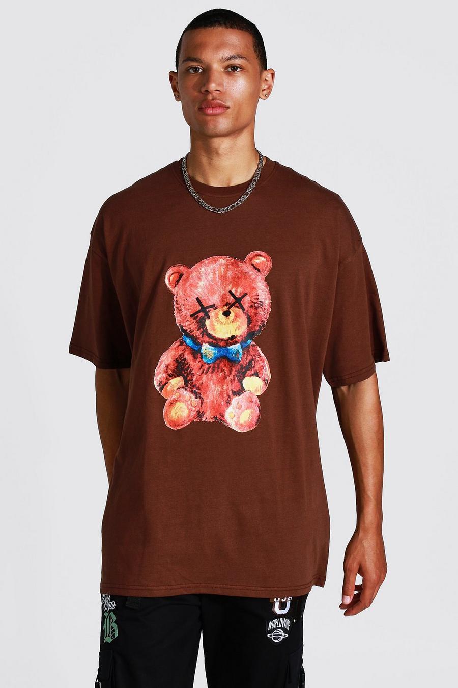 Tall - T-shirt oversize à imprimé ours en peluche, Chocolate marron image number 1