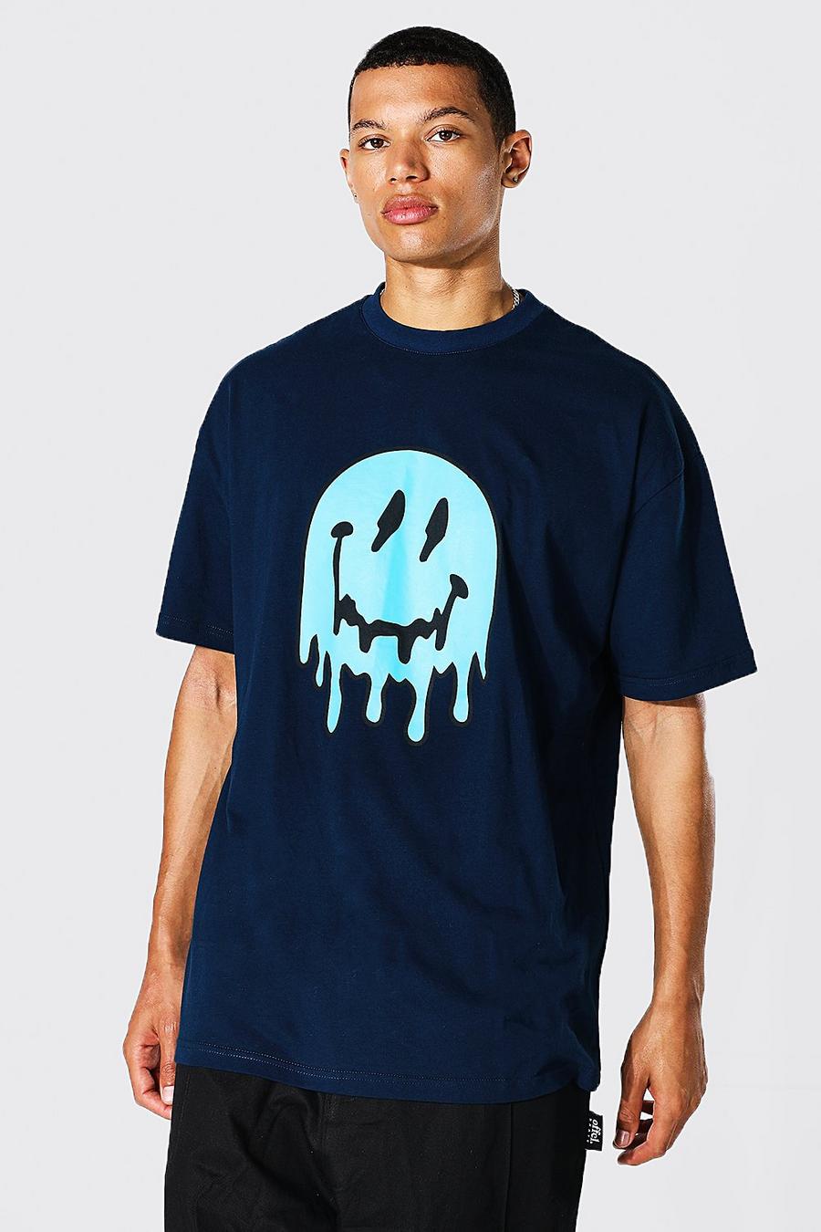 Navy marineblau Tall Oversized Drip Face T-shirt image number 1