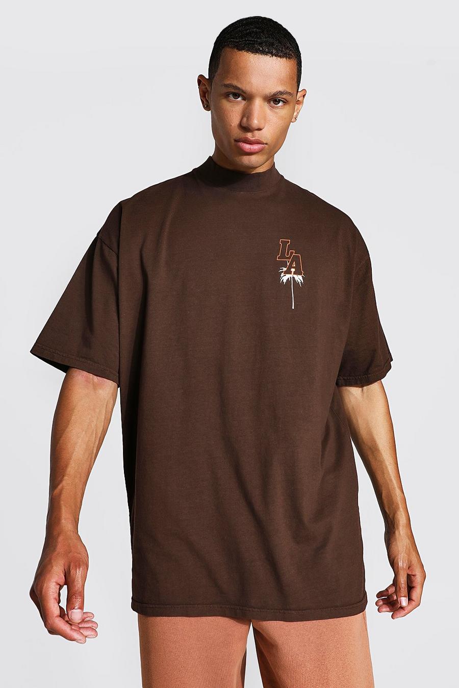 Chocolate Tall - LA Oversize t-shirt med hög halsmudd image number 1