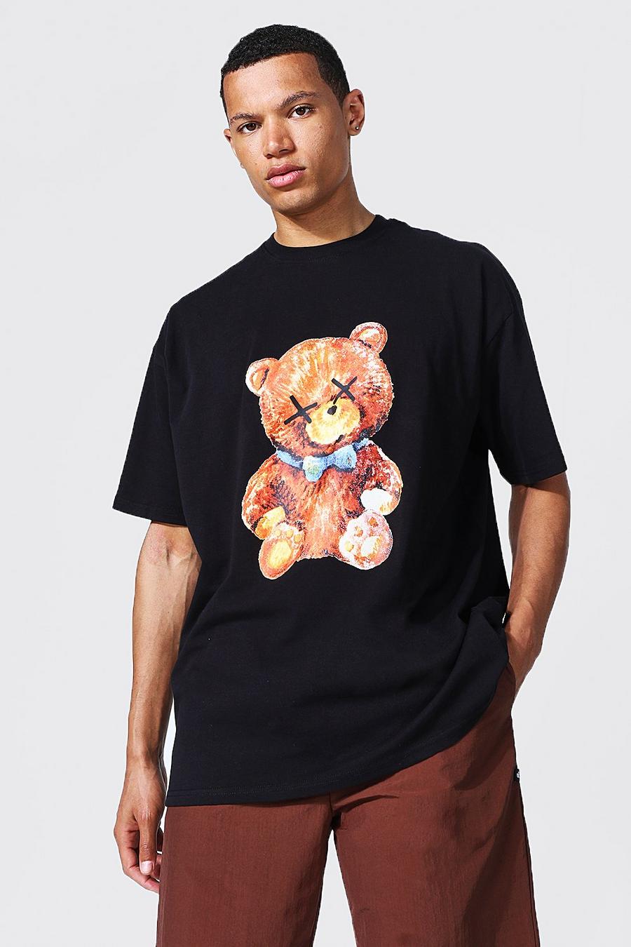 Tall - T-shirt oversize à imprimé ours en peluche, Black