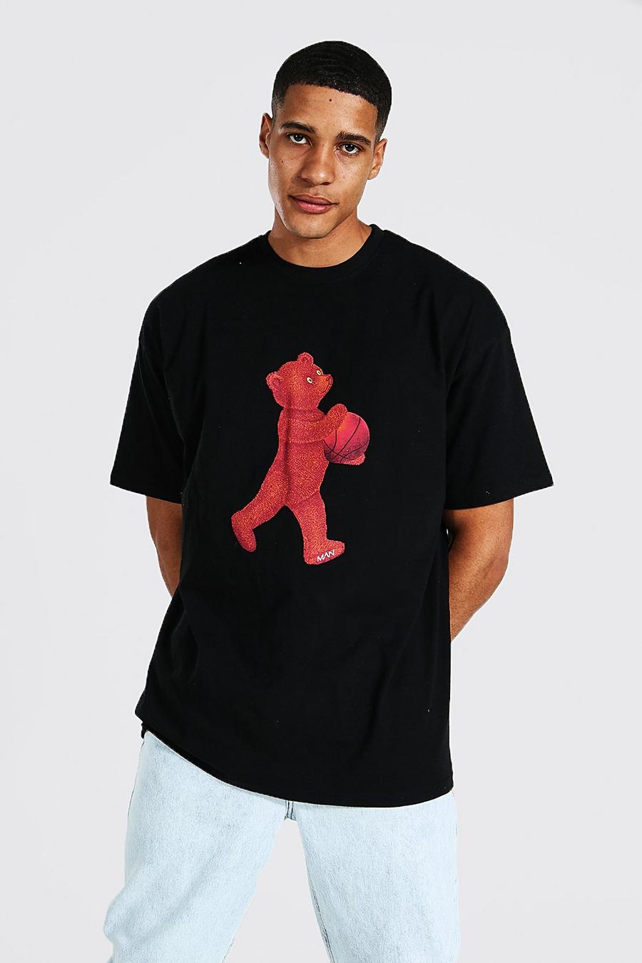 Tall Oversize T-Shirt mit Bear Limited Print, Black noir
