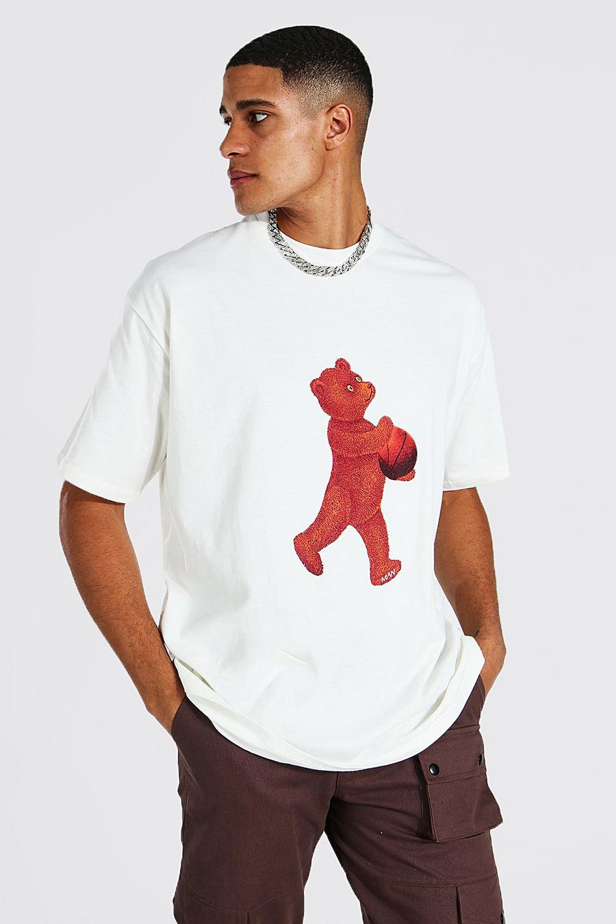 Tall - T-shirt à imprimé ours en peluche oversize, Ecru blanc