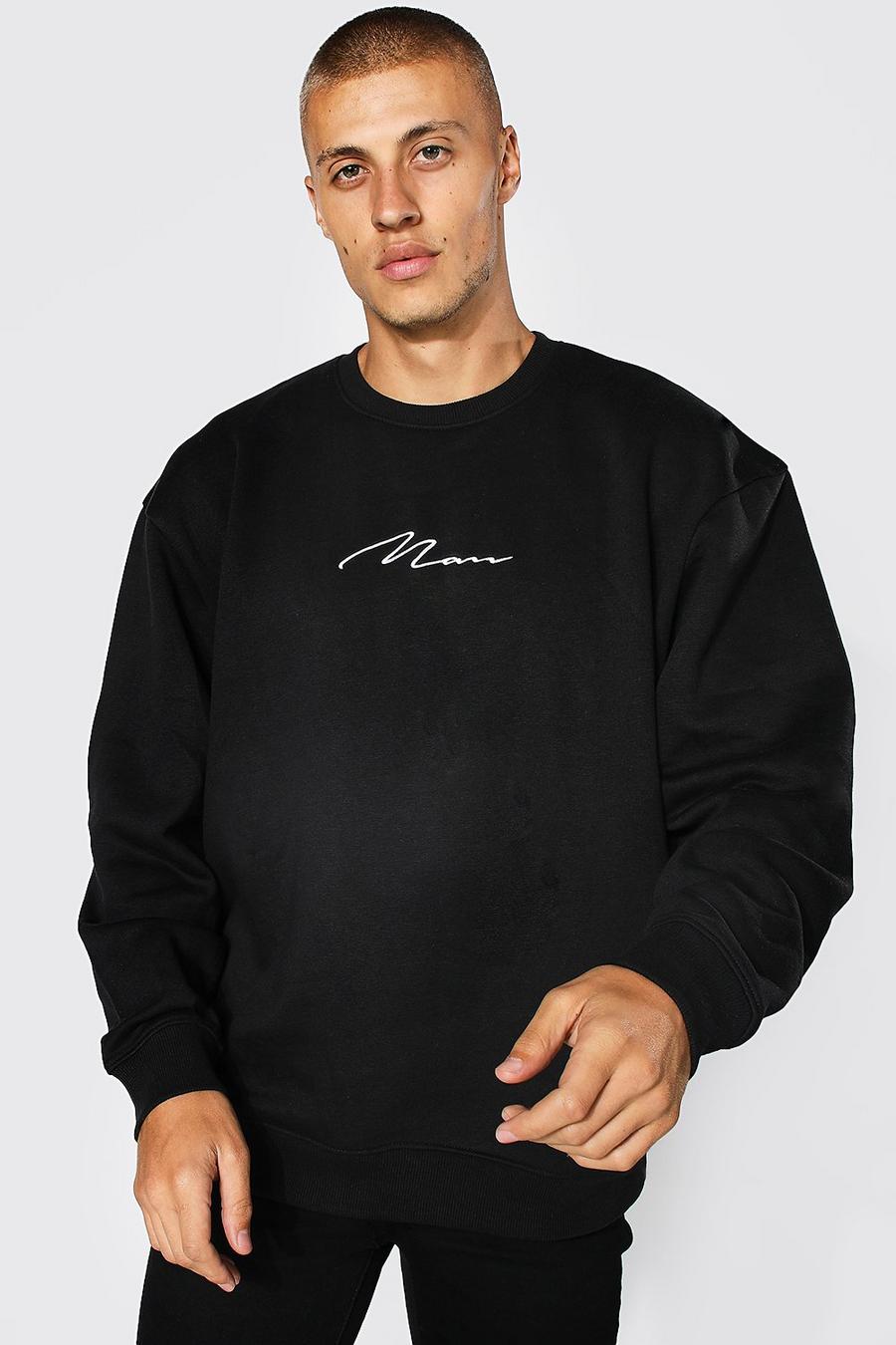 Recyceltes Oversize Man Signature Sweatshirt, Black image number 1