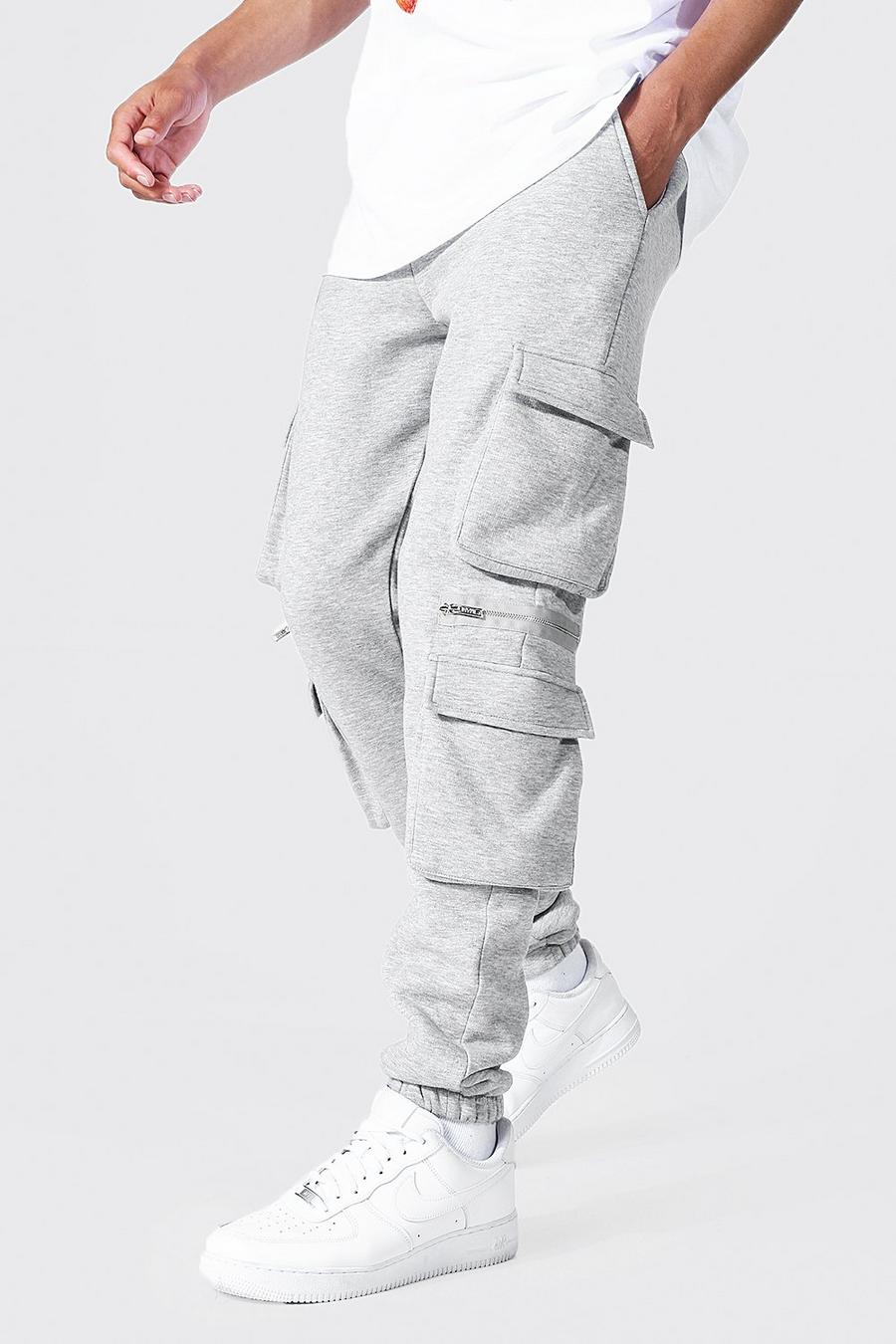 Pantaloni tuta cargo Tall in jersey con cerniera, Grigio mélange grey