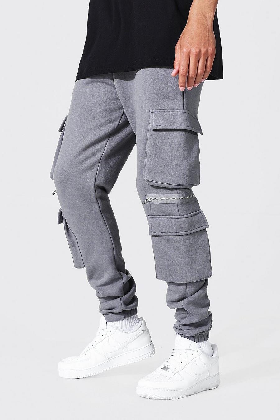 Charcoal grey Tall Jersey Cargo Jogger With Zip Detail image number 1