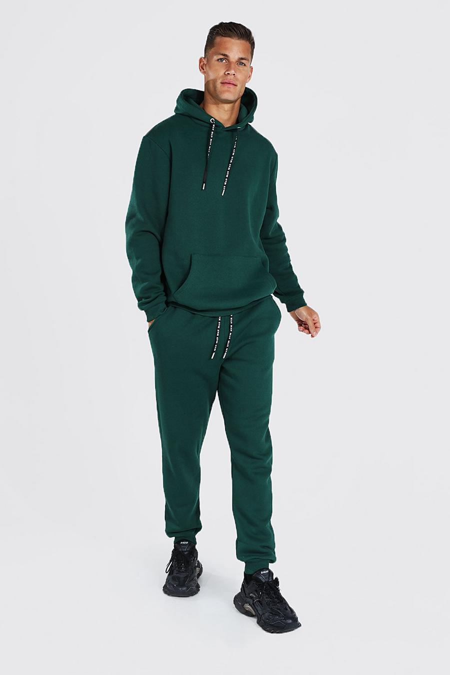 Green grön Tall - MAN Träningsoverall med hoodie och dragsko image number 1