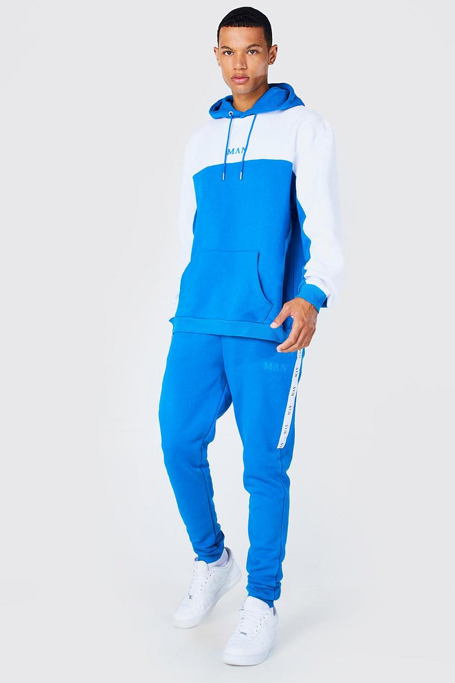 Tuta sportiva Tall Man a blocchi di colore con striscia laterale, Cobalt azzurro image number 1