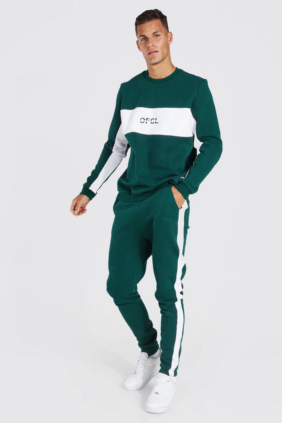 Green Tall Official Colour Block Sweater Tracksuit image number 1