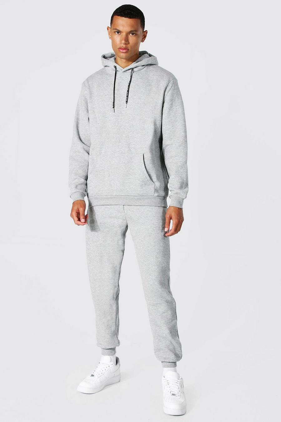 Grey marl gris Tall Hooded Tracksuit With Man Drawcords image number 1