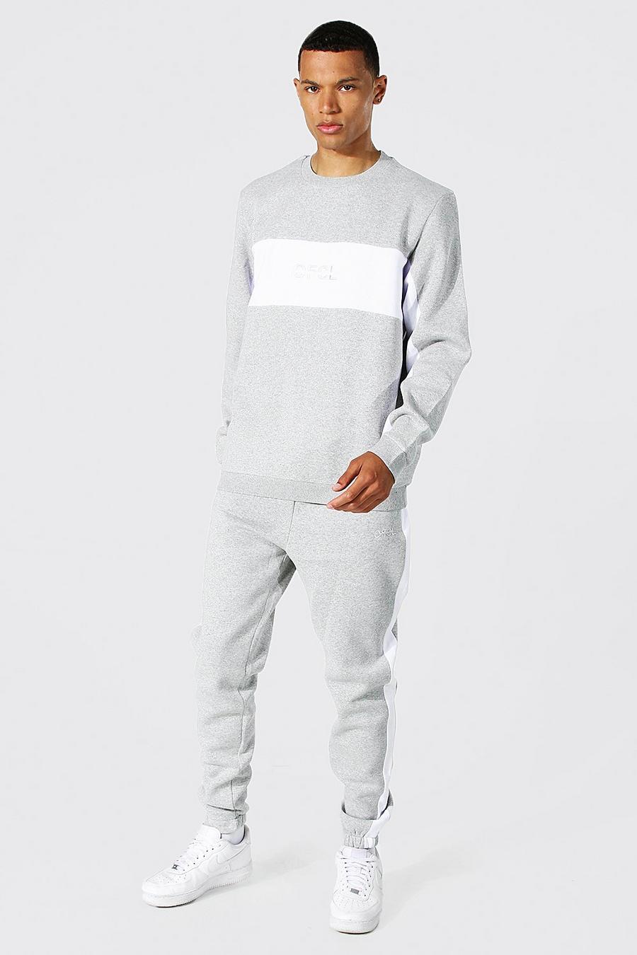 Grey marl grå Tall Official Colour Block Sweater Tracksuit image number 1