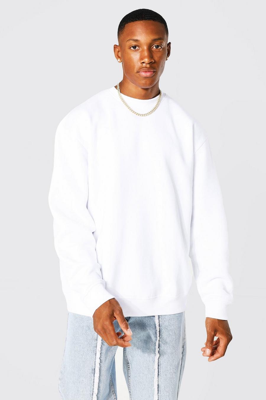White vit Oversize sweatshirt i återvunnet tyg med rund hals image number 1