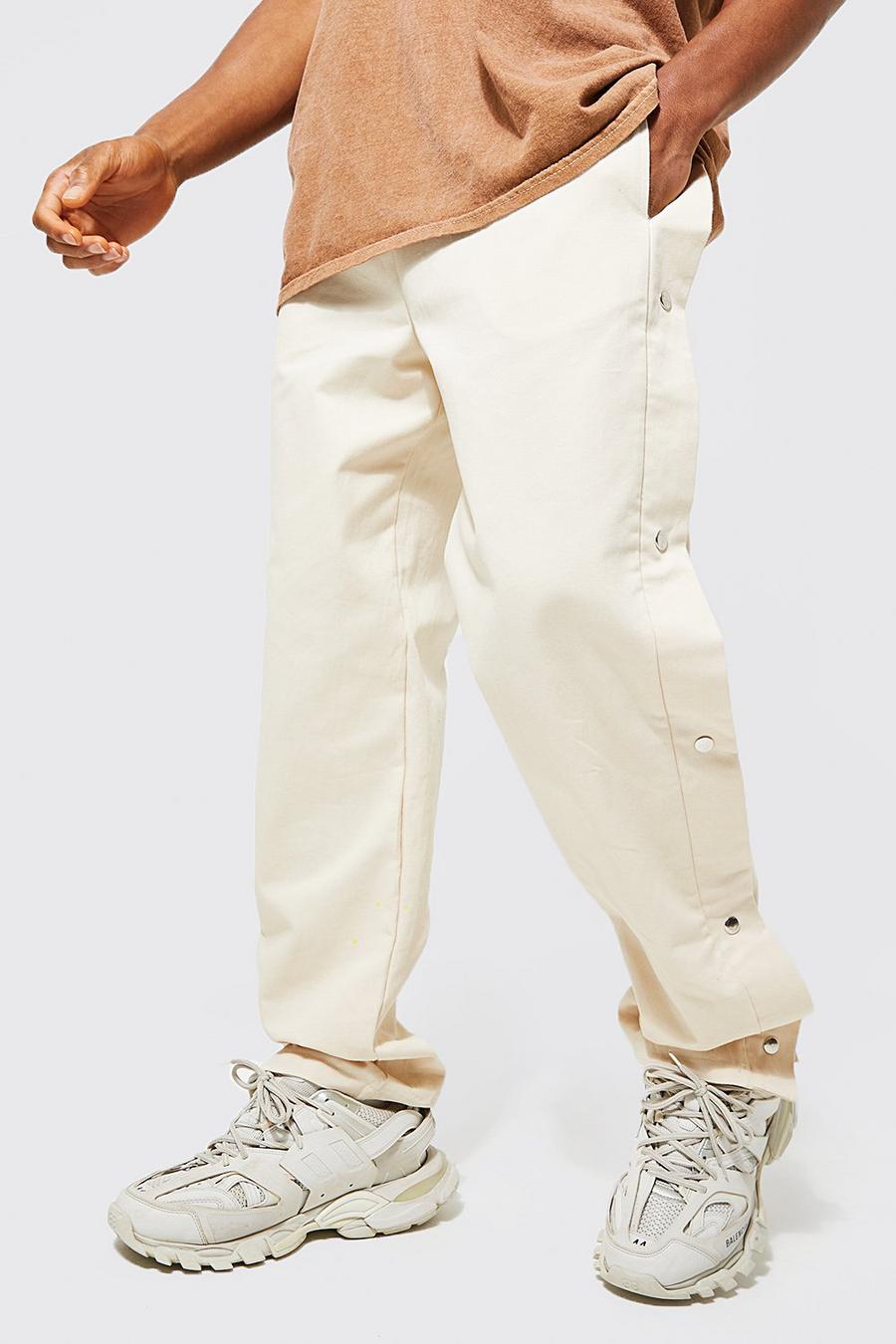 Jeans Skinny Fit elasticizzati Varsity con spacco sul ginocchio, Ecru bianco image number 1