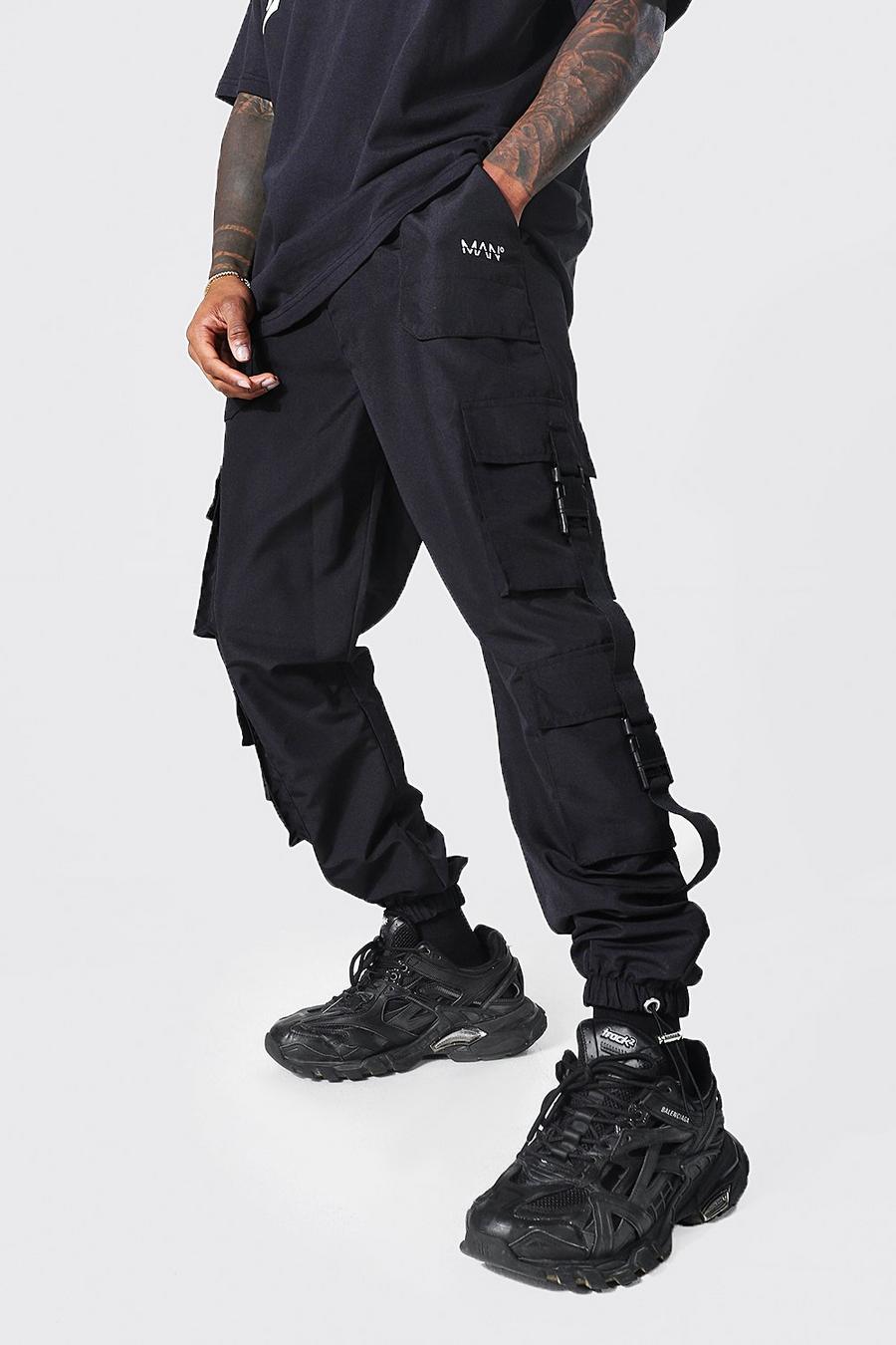 Pantaloni Cargo Original Man in tessuto Shell con doppia fibbia, Black negro image number 1